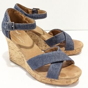 Toms Blue Wedge Cork Sandals